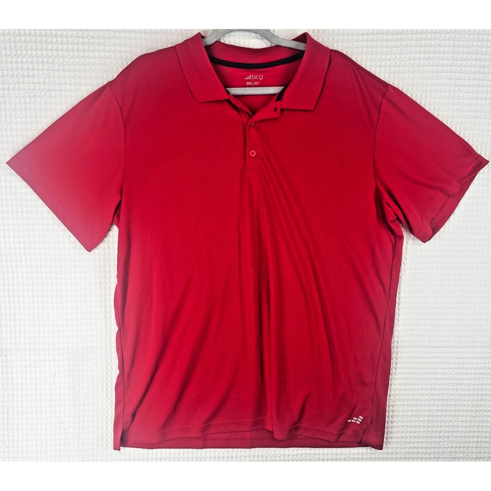 bcg Mens Golf Polo Short Sleeve Collared Solid Red Mens 2X EUC
